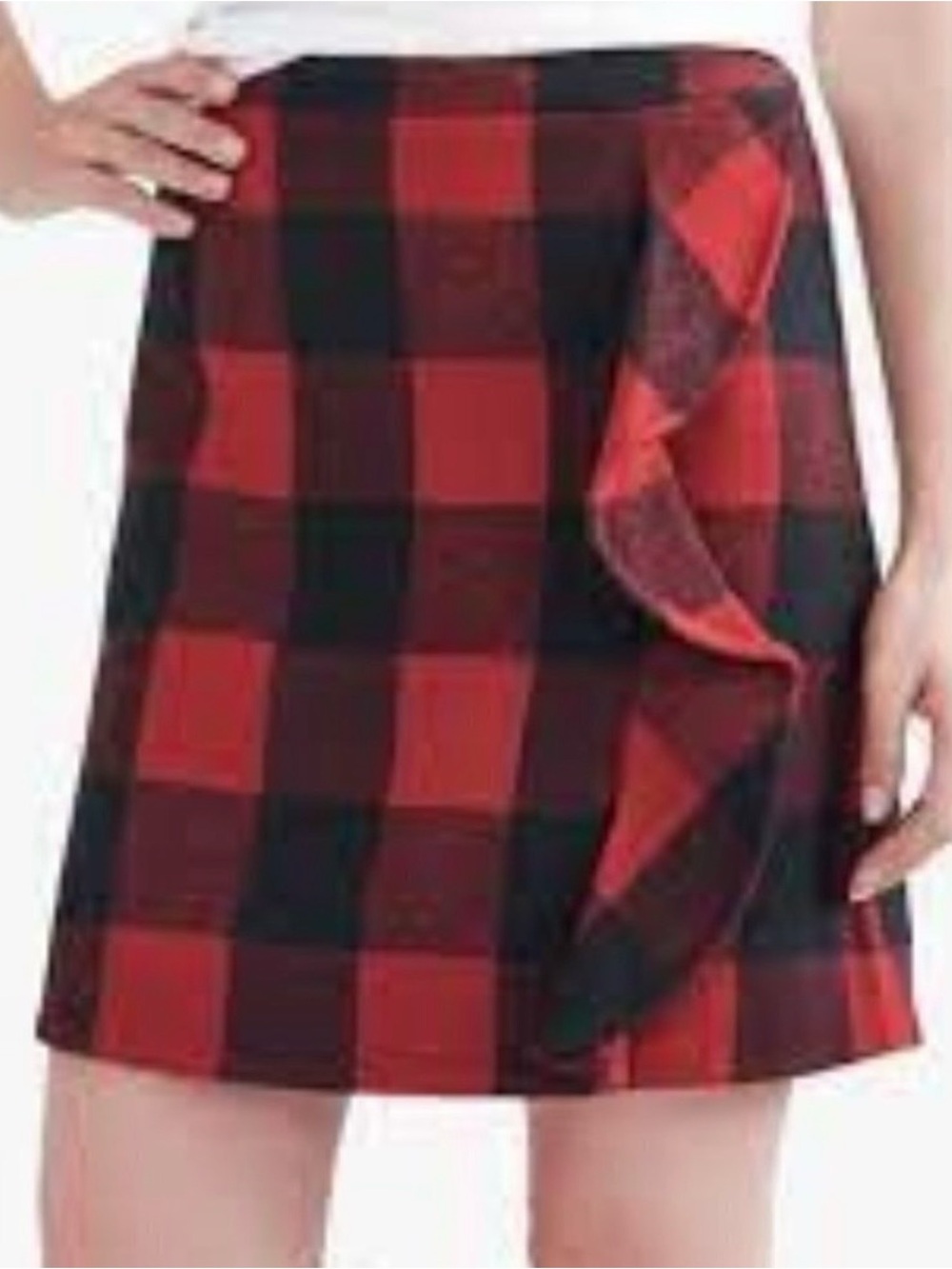 J. Crew Red and Black Buffalo Plaid Ruffle Mini Wool Blend Skirt Size 0